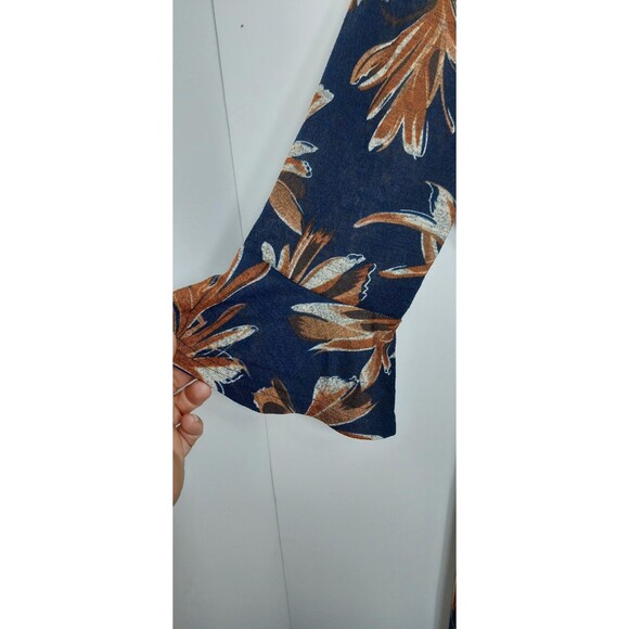 R&K Women's Size 14 Dress Midi Shift Blue Brown Floral Half Sleeve Fall - Picture 4 of 14